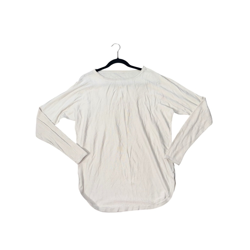 Lululemon Long Sleeve Knit‎ Top Womens M/L Cream Good Curved Hem Relaxed Fit